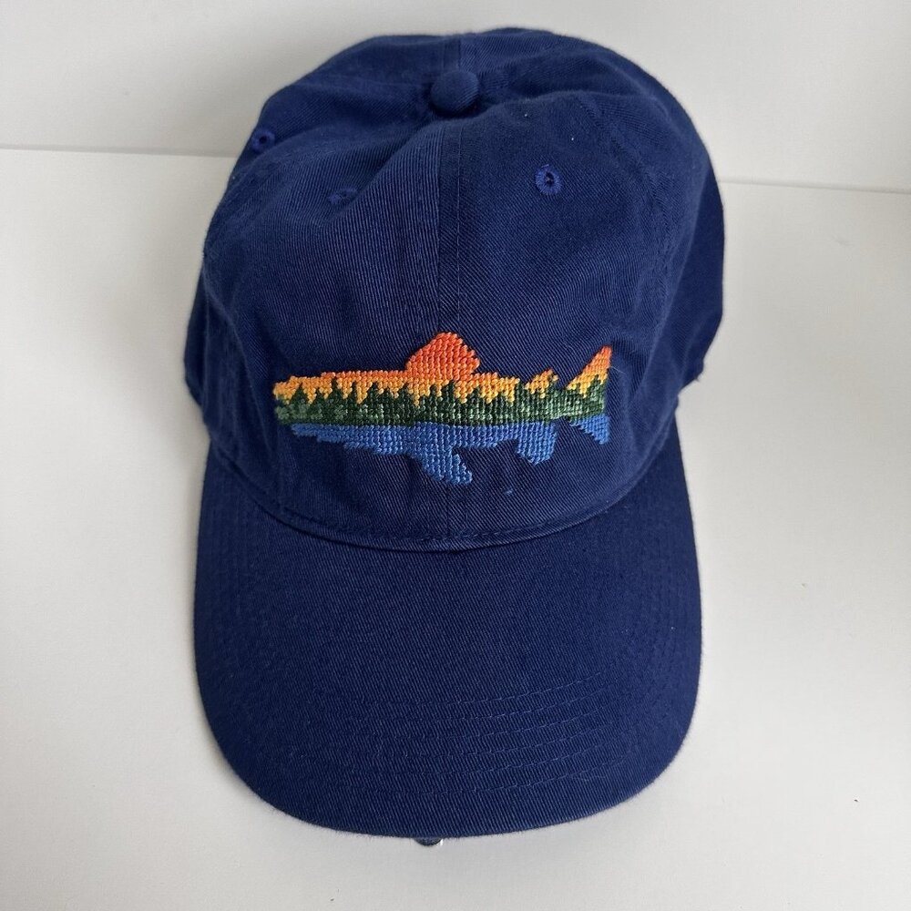 Smathers and Branson Hat Forest Fish Golf Adult Blue Needlepoint Cap Strapback